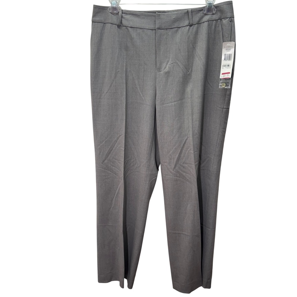 Lauren Ralph Lauren Womens Wool Dress Pant Gray Stretch Straight Leg Size 14 NWT